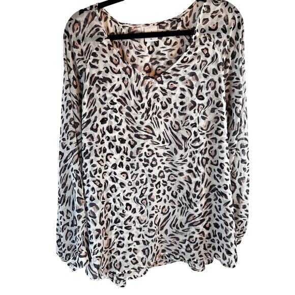 CAbi XL Animal Print Blouse – Y2K Sheer Layered Vibe, Button Cuffs - Picture 3 of 5